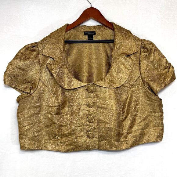 Lane Bryant Tops - Lane Bryant 24 Plus Gold Cropped Brocade‎ Dress Jacket Posh Party Retro 60s Y2K